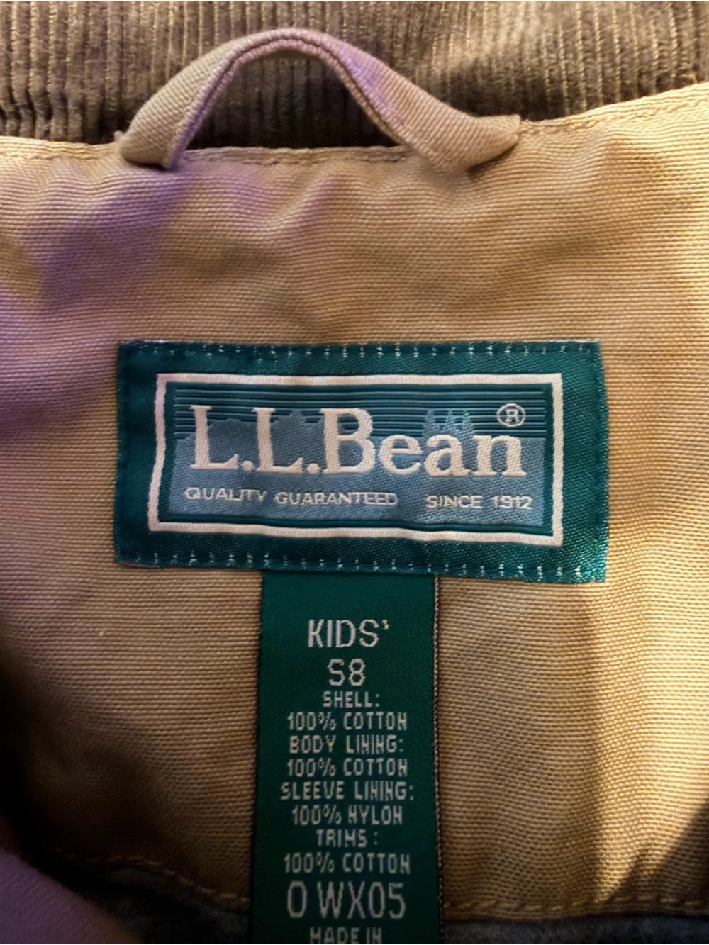 L.L. Bean Khaki Jacket with Brown Corduroy Collar